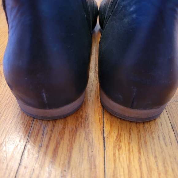 Bueno 8.5 9 Black Leather Cutout D'Orsay Flats 39 Peep Toe Retro Western TANNER - Picture 4 of 8